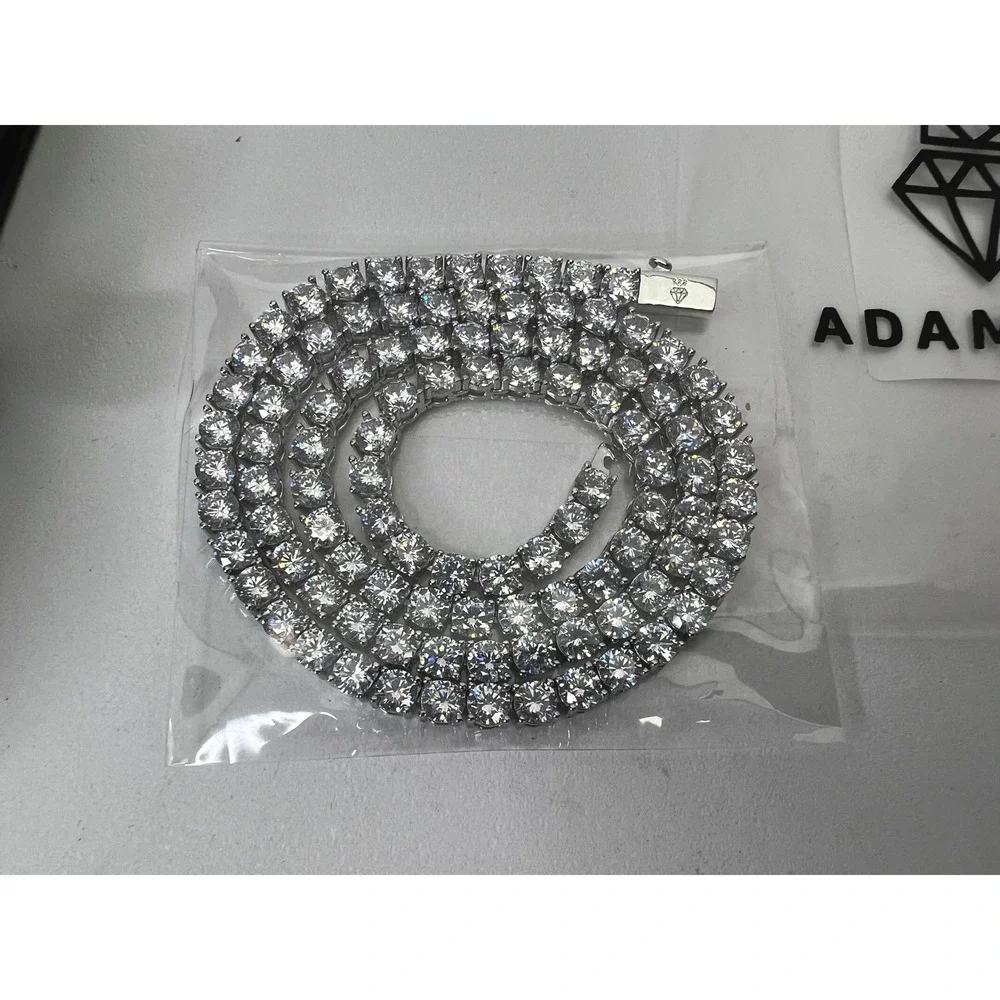 Adamans 5mm‎ Tennis Chain & Bracelet White Gold Plated Mens Jewelry Gift Box